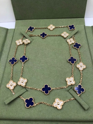 Vintage 18K Gold Chain Necklace Van Cleef Arpels Magic Alhambra Necklace With Lapis Lazuli